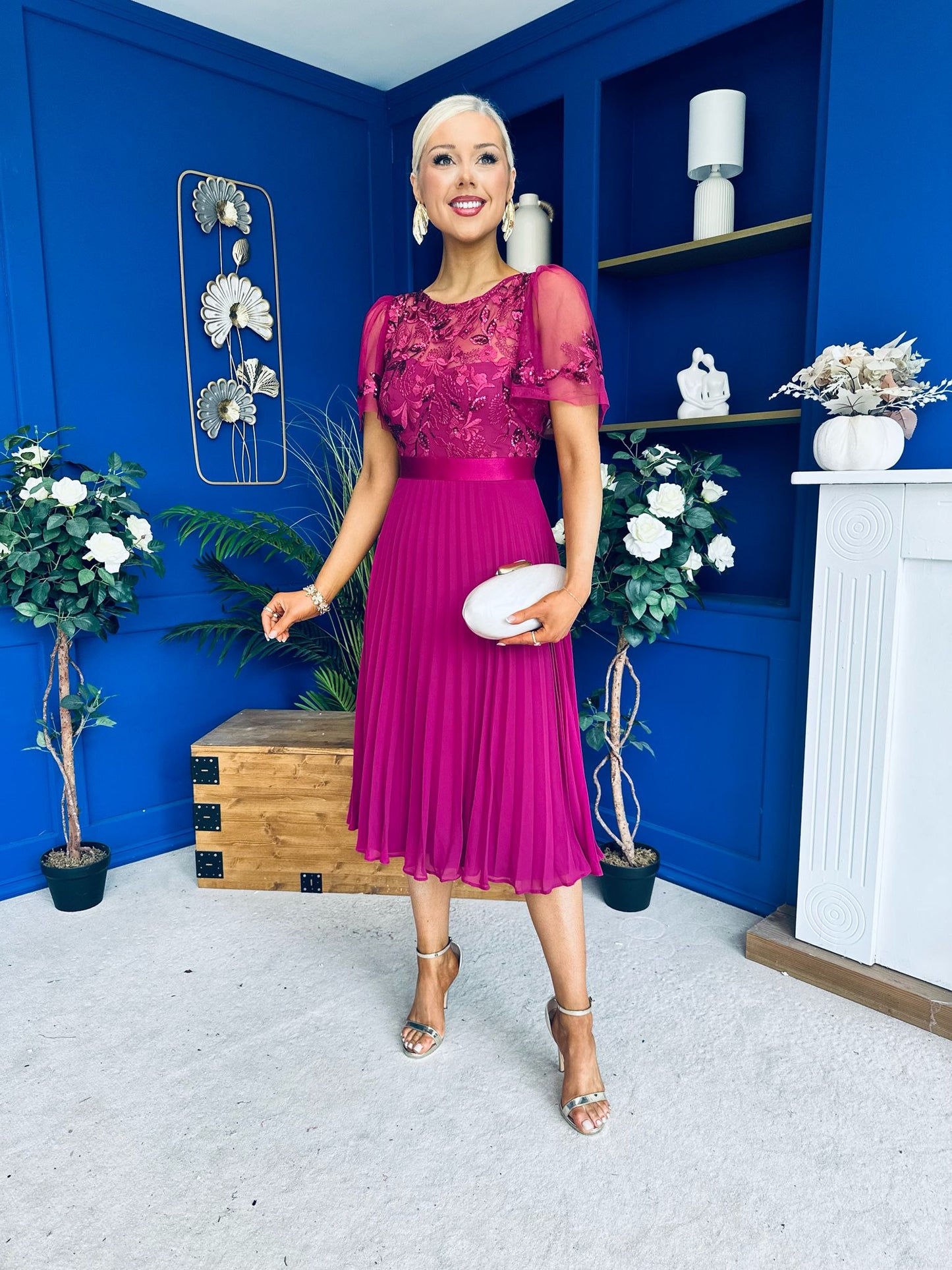 Pamela Sequin Bust Occasion Midi Dress Berry