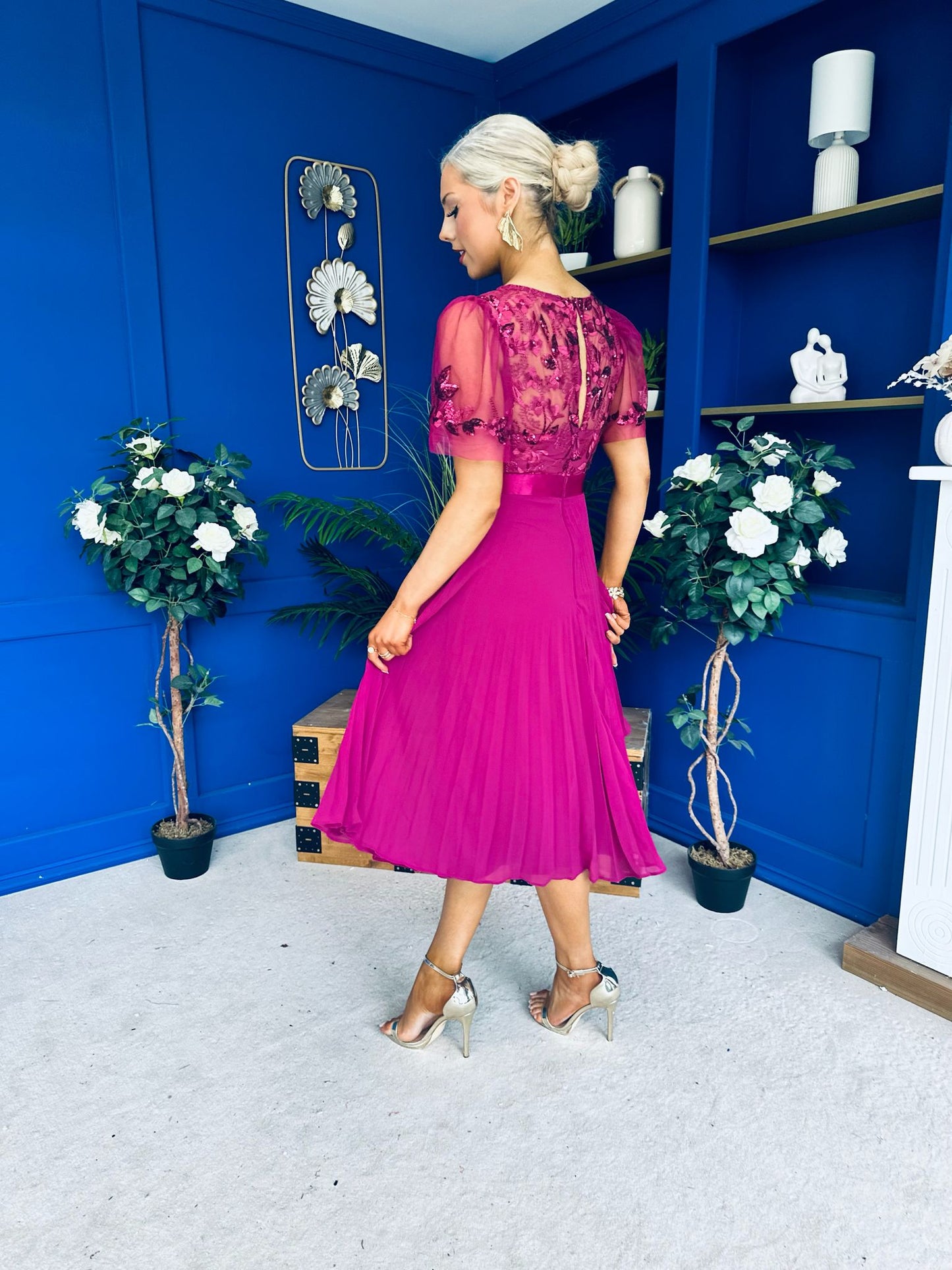 Pamela Sequin Bust Occasion Midi Dress Berry