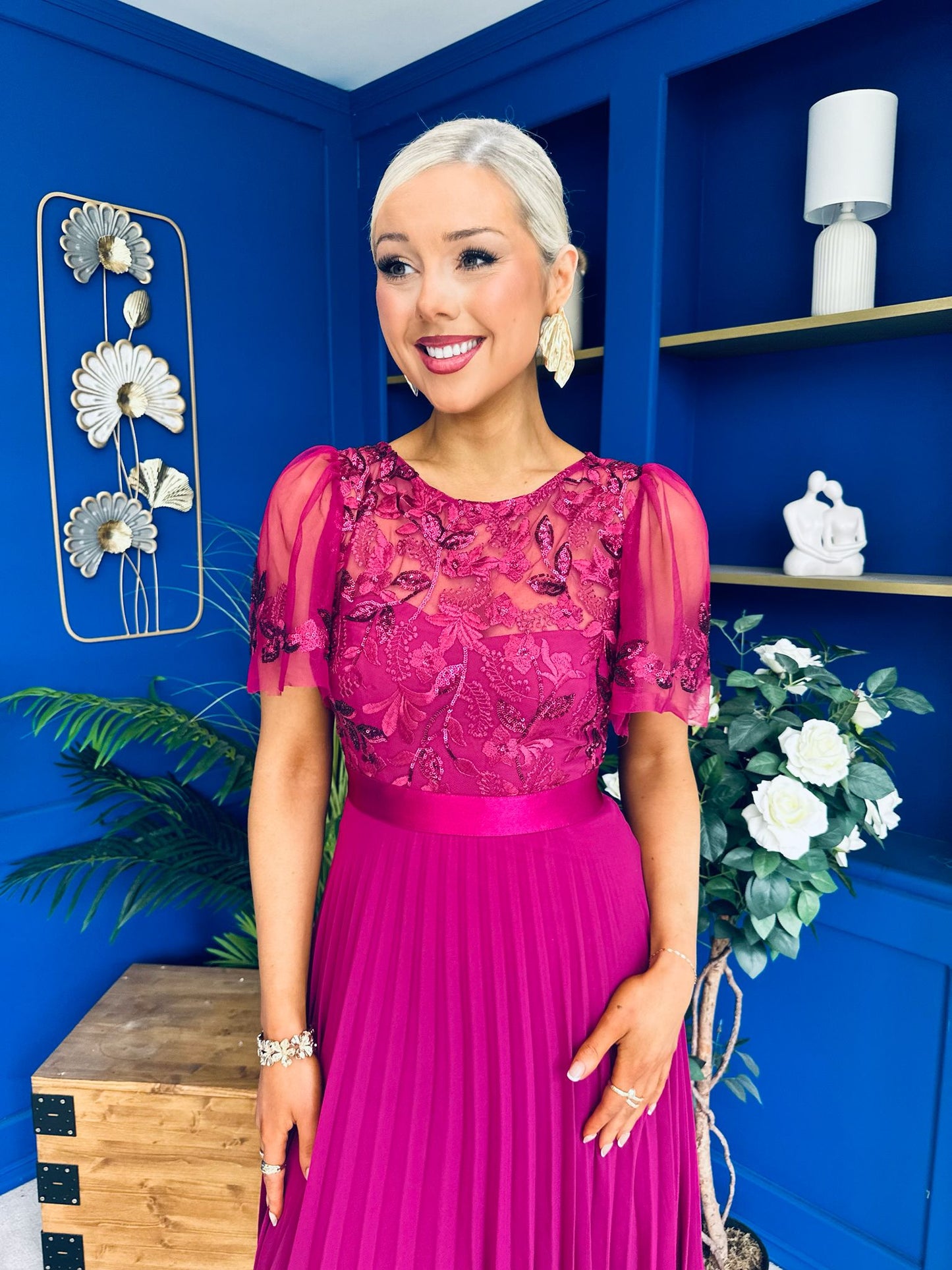 Pamela Sequin Bust Occasion Midi Dress Berry