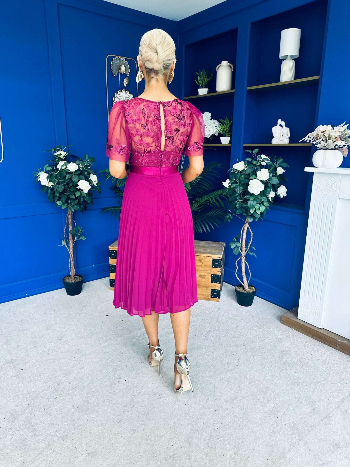 Pamela Sequin Bust Occasion Midi Dress Berry