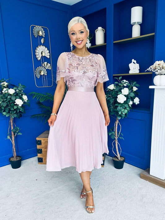 Pamela Sequin Bust Occasion Midi Dress Blush