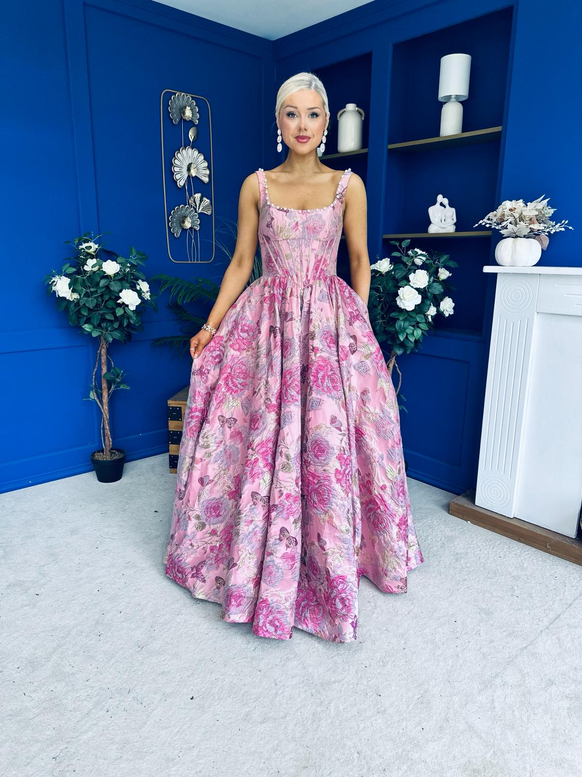 Giselle Embellished Occasion Maxi Dress Pink