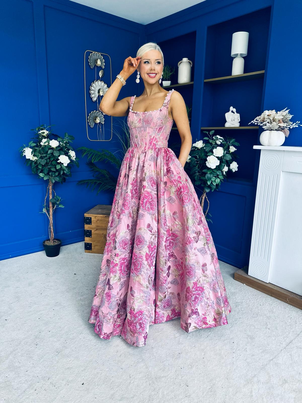 Giselle Embellished Occasion Maxi Dress Pink
