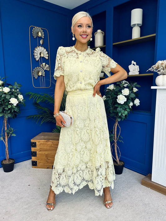 Kimberly Crochet Top & Skirt Set Yellow