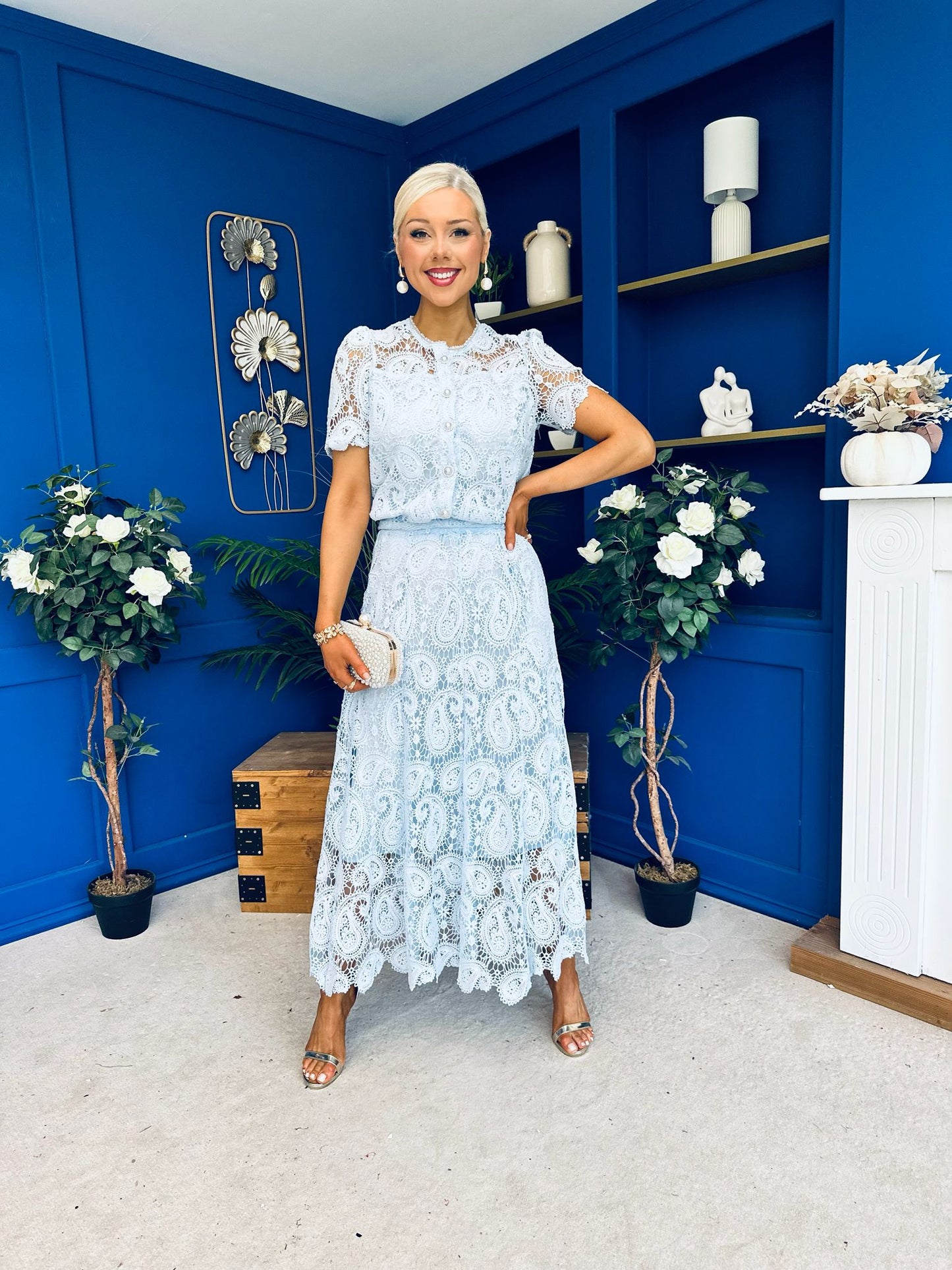 Kimberly Crochet Top & Skirt Set Baby Blue