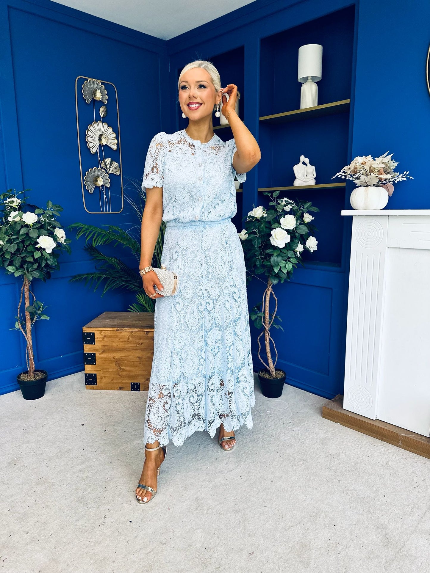 Kimberly Crochet Top & Skirt Set Baby Blue