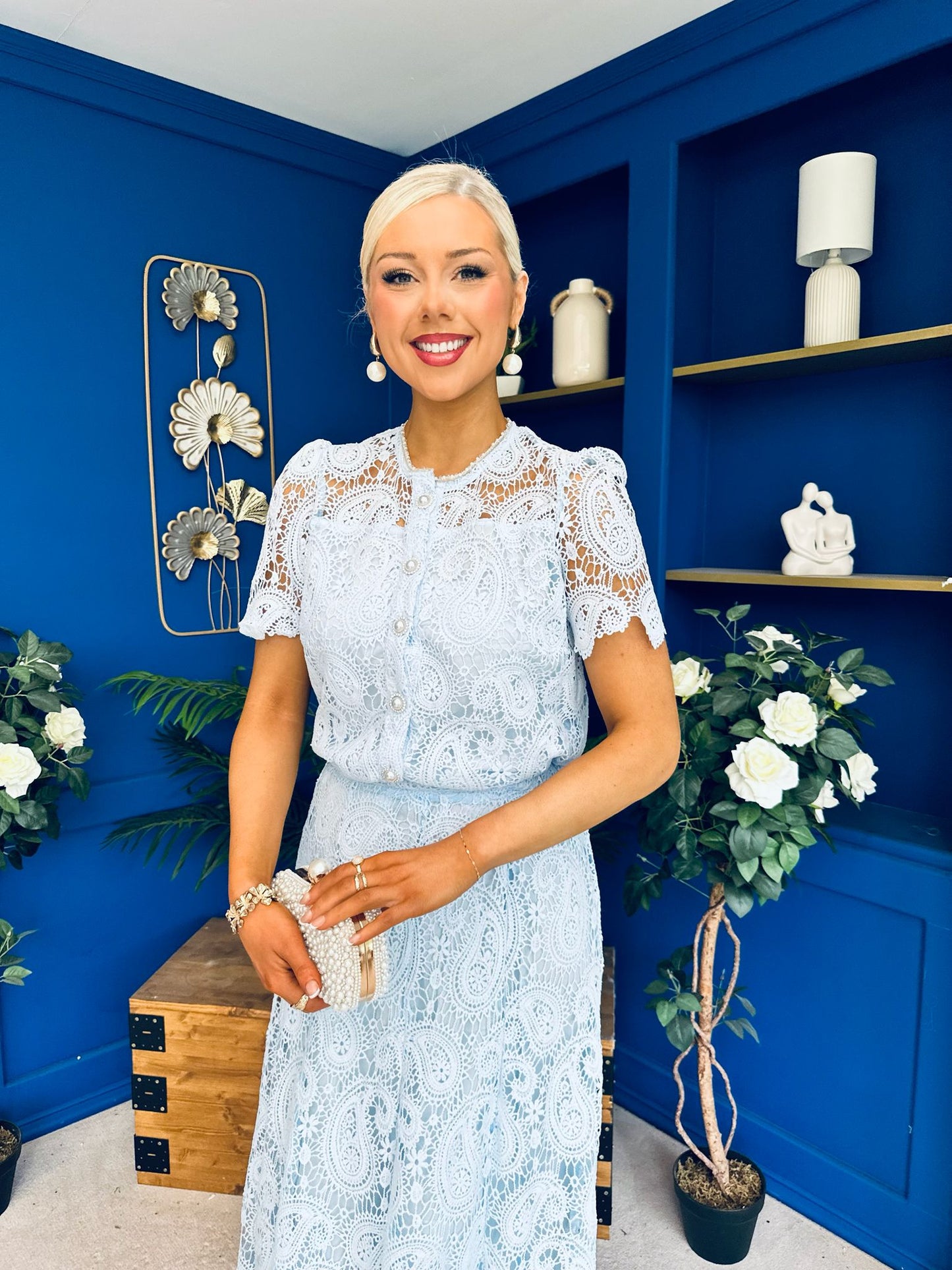 Kimberly Crochet Top & Skirt Set Baby Blue