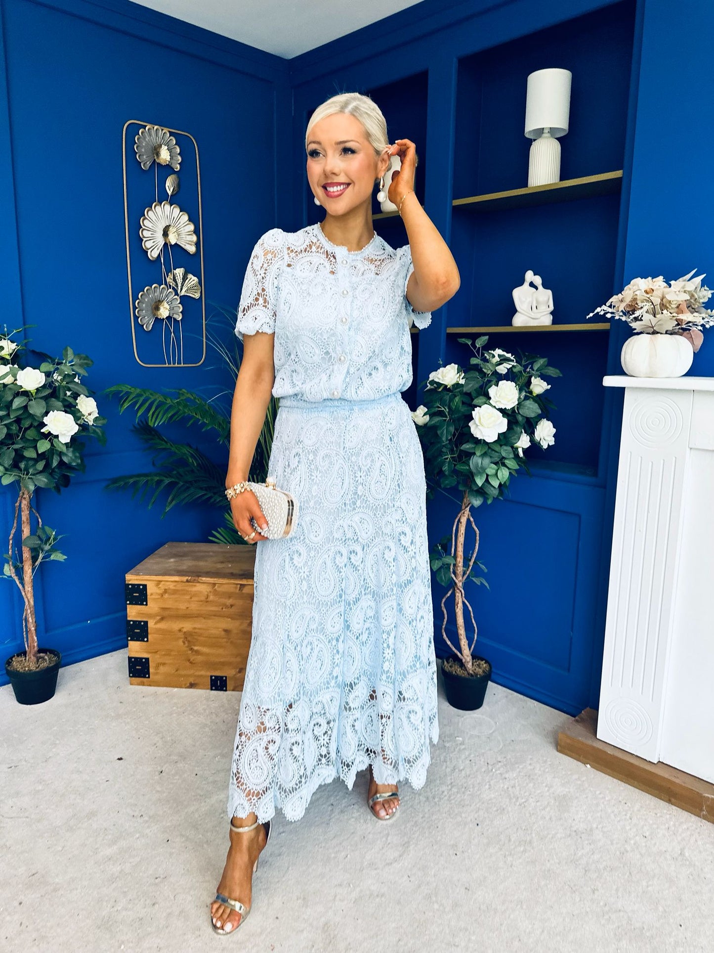 Kimberly Crochet Top & Skirt Set Baby Blue