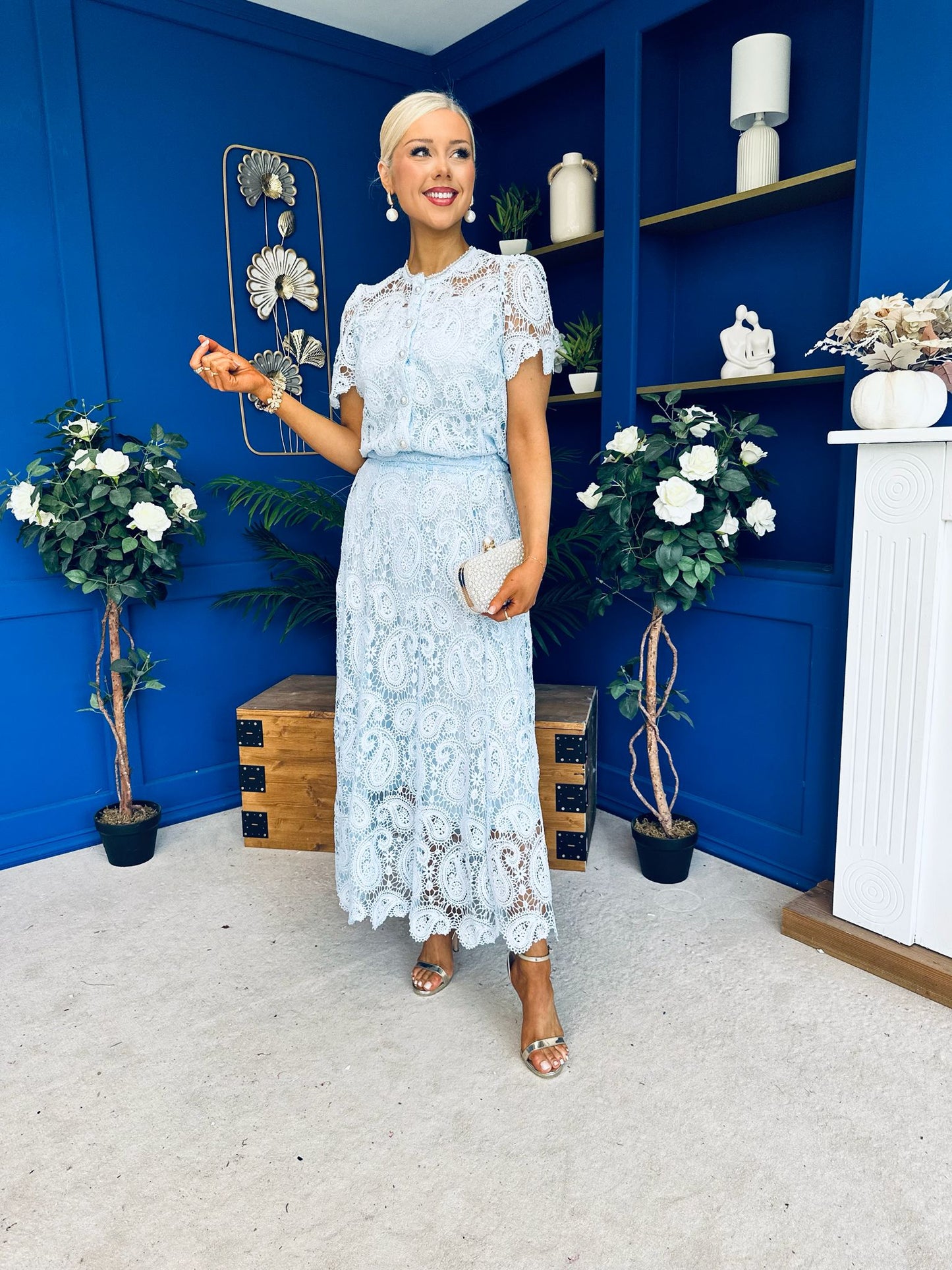 Kimberly Crochet Top & Skirt Set Baby Blue