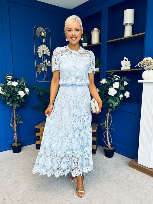Kimberly Crochet Top & Skirt Set Baby Blue