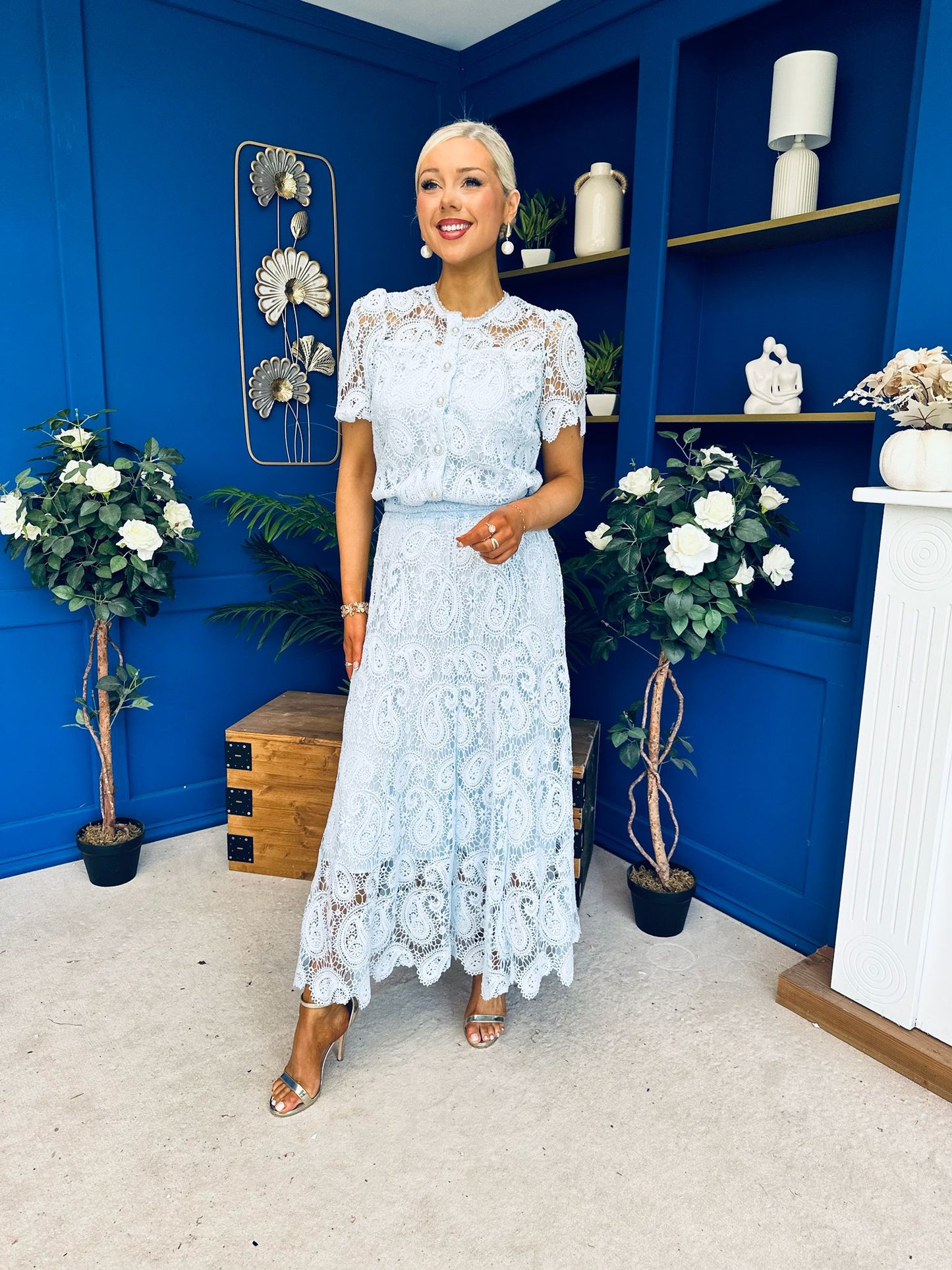 Kimberly Crochet Top & Skirt Set Baby Blue