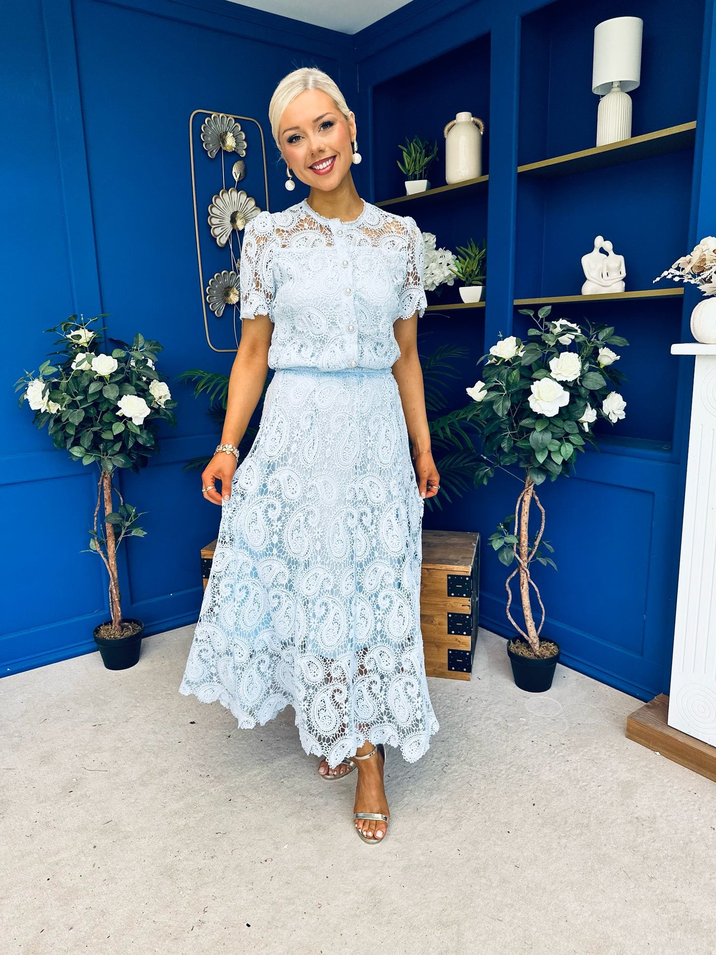 Kimberly Crochet Top & Skirt Set Baby Blue