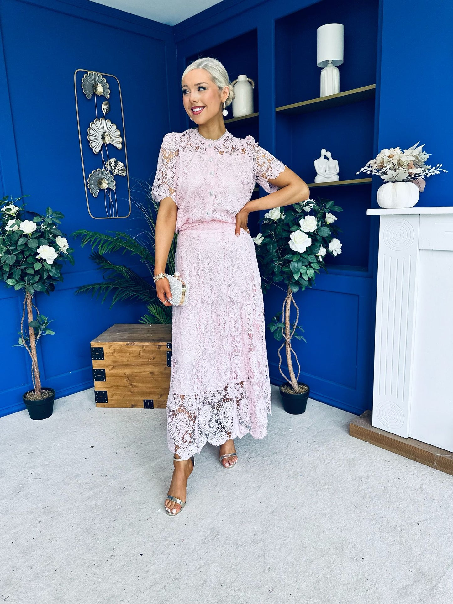 Kimberly Crochet Top & Skirt Set Baby Pink