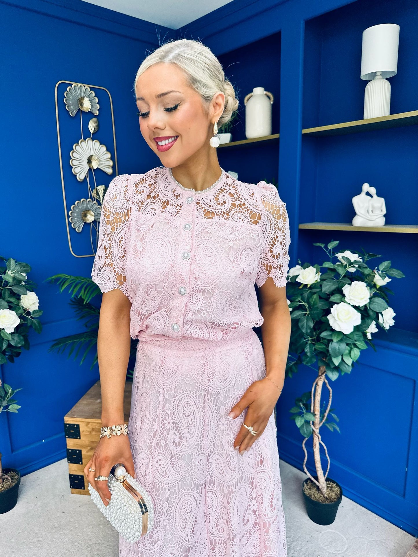 Kimberly Crochet Top & Skirt Set Baby Pink