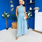 Trinity Banded Halterneck Dress Polka Blue