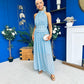 Trinity Banded Halterneck Dress Polka Blue