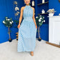 Trinity Banded Halterneck Dress Polka Blue