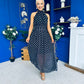 Trinity Banded Halterneck Dress Polka Black