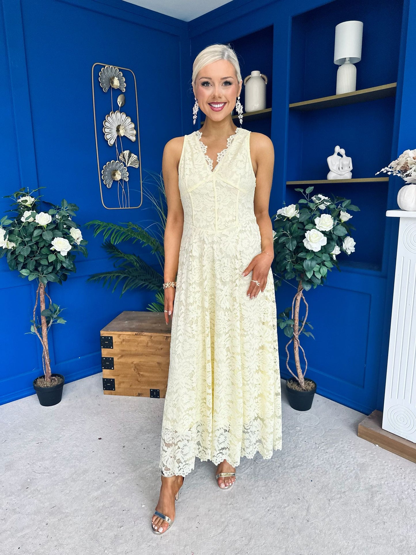 Catalina Detailed Lace Occasion Dress Yellow