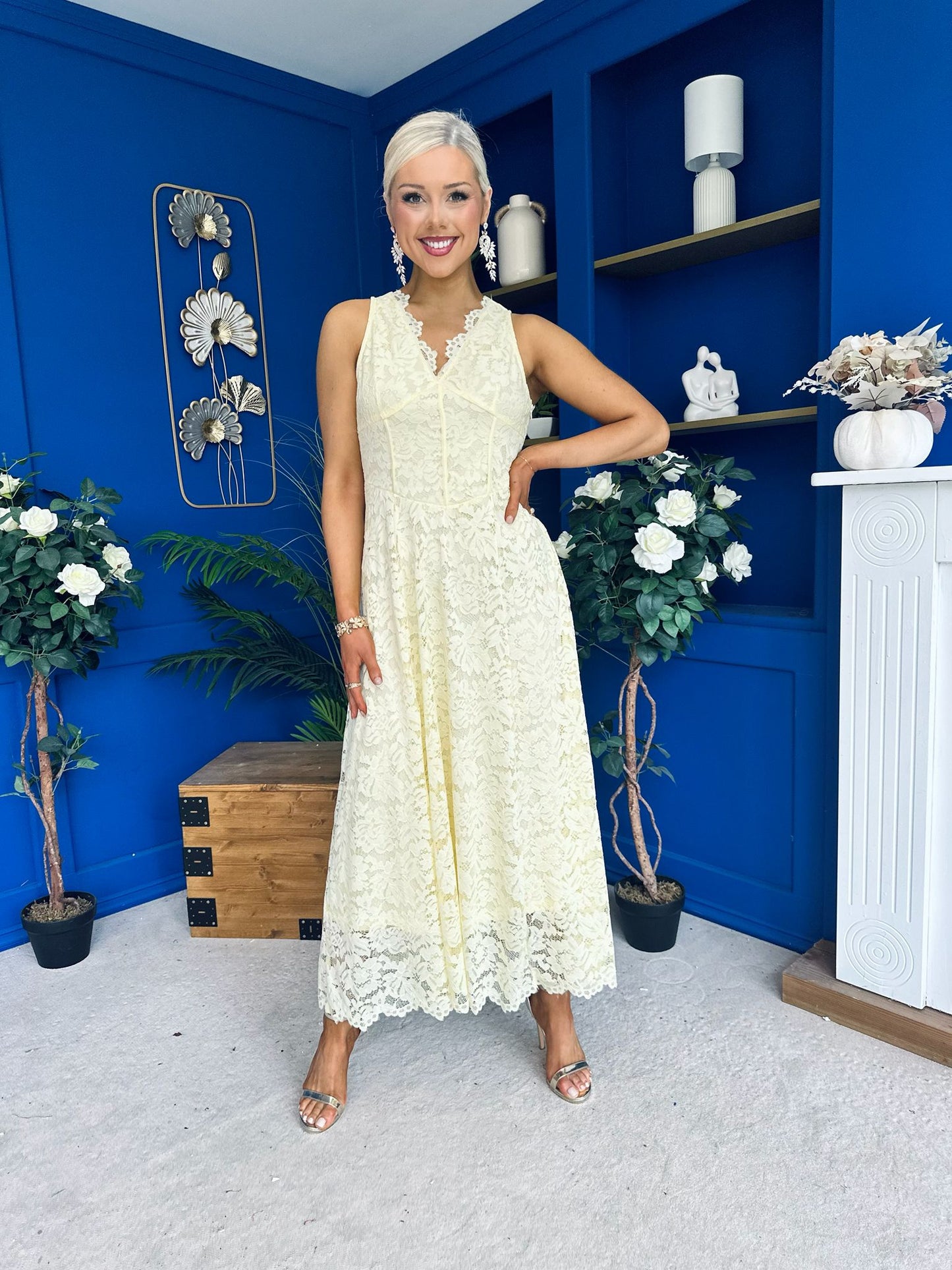 Catalina Detailed Lace Occasion Dress Yellow