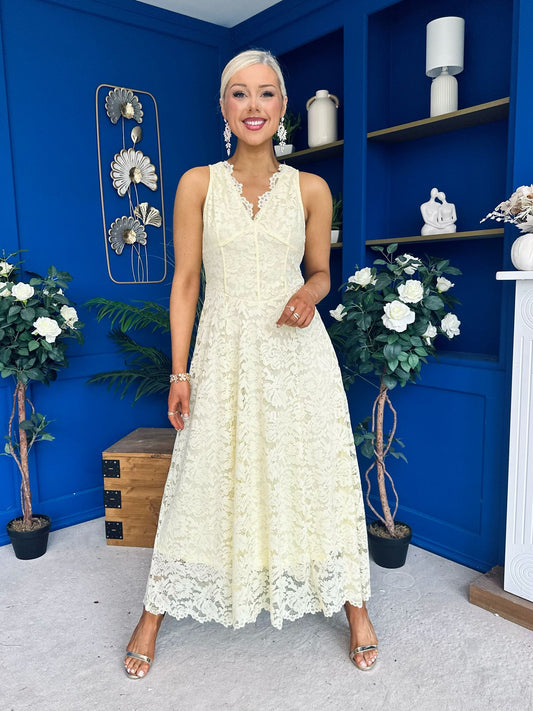 Catalina Detailed Lace Occasion Dress Yellow