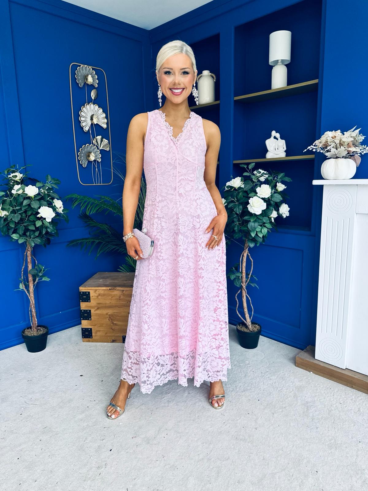 Catalina Detailed Lace Occasion Dress Pink