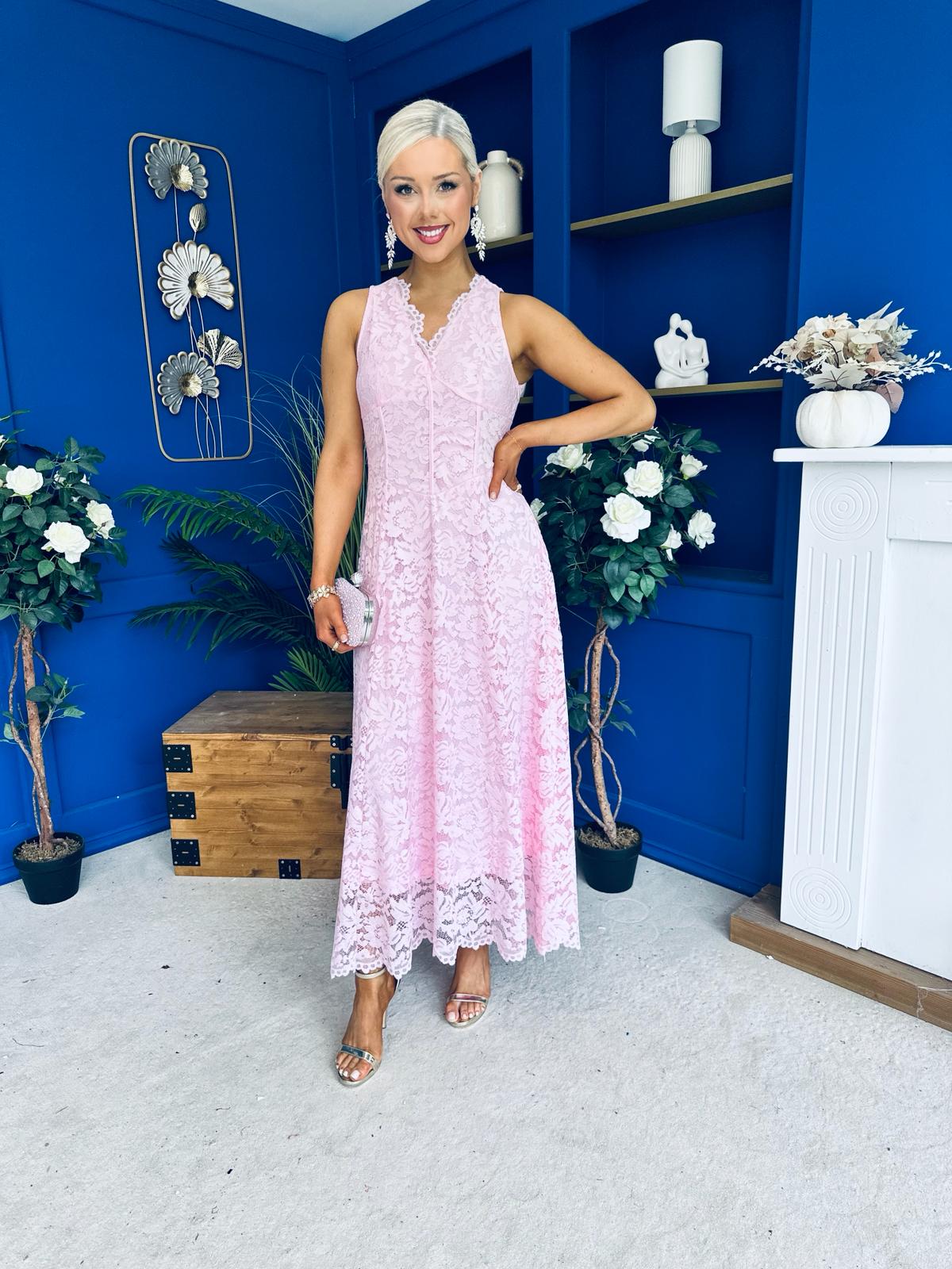 Catalina Detailed Lace Occasion Dress Pink