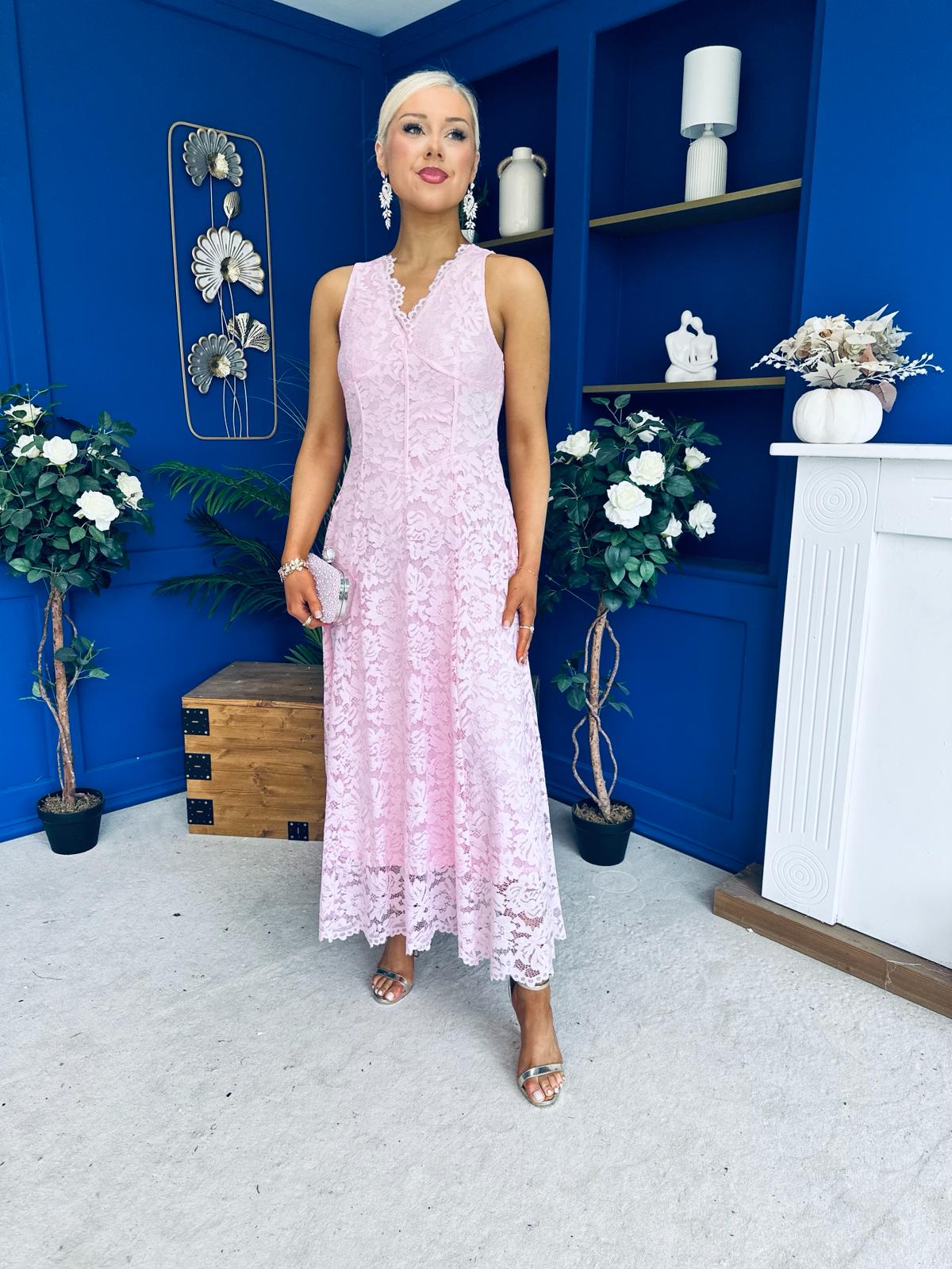 Catalina Detailed Lace Occasion Dress Pink