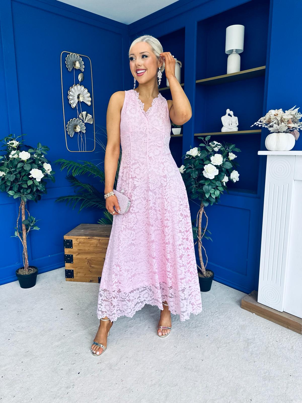 Catalina Detailed Lace Occasion Dress Pink