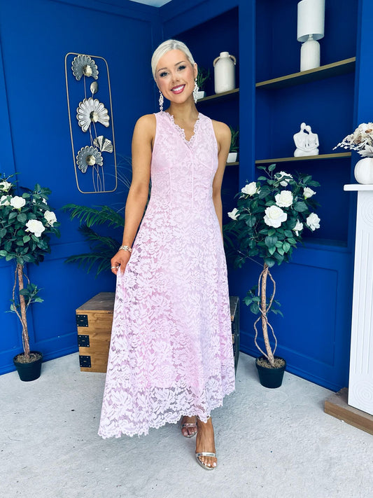 Catalina Detailed Lace Occasion Dress Pink