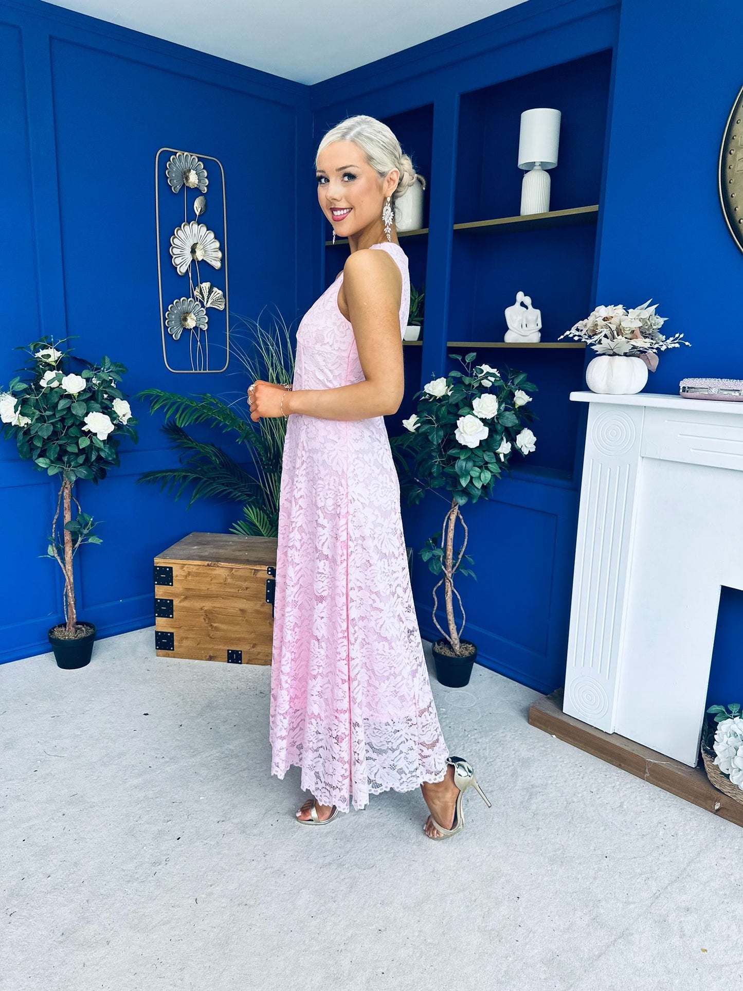 Catalina Detailed Lace Occasion Dress Pink