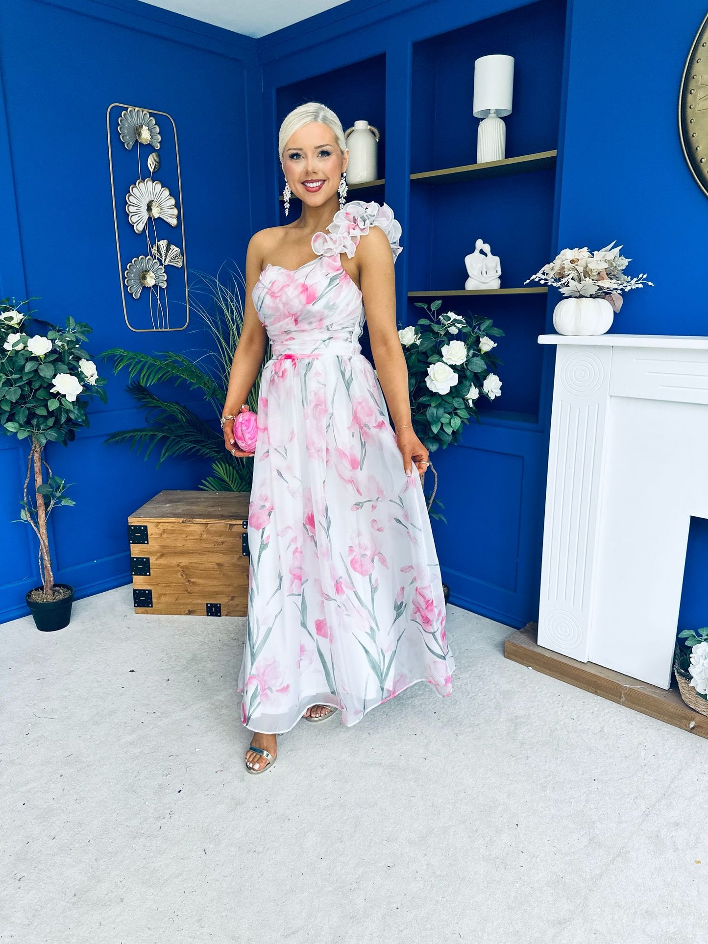 Hailey Gathered Detail Occasion Dress Floral White