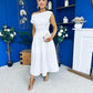 Breffy Asymmetric Neckline Skater Midi White