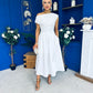 Breffy Asymmetric Neckline Skater Midi White