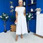 Breffy Asymmetric Neckline Skater Midi White