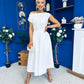 Breffy Asymmetric Neckline Skater Midi White