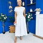 Breffy Asymmetric Neckline Skater Midi White