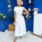Breffy Asymmetric Neckline Skater Midi White