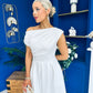 Breffy Asymmetric Neckline Skater Midi White