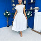 Breffy Asymmetric Neckline Skater Midi White