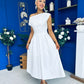 Breffy Asymmetric Neckline Skater Midi White