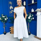 Breffy Asymmetric Neckline Skater Midi White