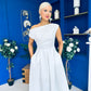 Breffy Asymmetric Neckline Skater Midi White