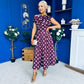 Breffy Asymmetric Neckline Skater Midi Polka Berry