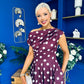 Breffy Asymmetric Neckline Skater Midi Polka Berry
