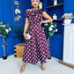 Breffy Asymmetric Neckline Skater Midi Polka Berry