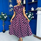Breffy Asymmetric Neckline Skater Midi Polka Berry
