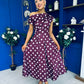 Breffy Asymmetric Neckline Skater Midi Polka Berry