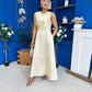 Blake Gathered Satin Occasion Dress Yellow