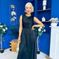 Blake Gathered Satin Occasion Dress Black